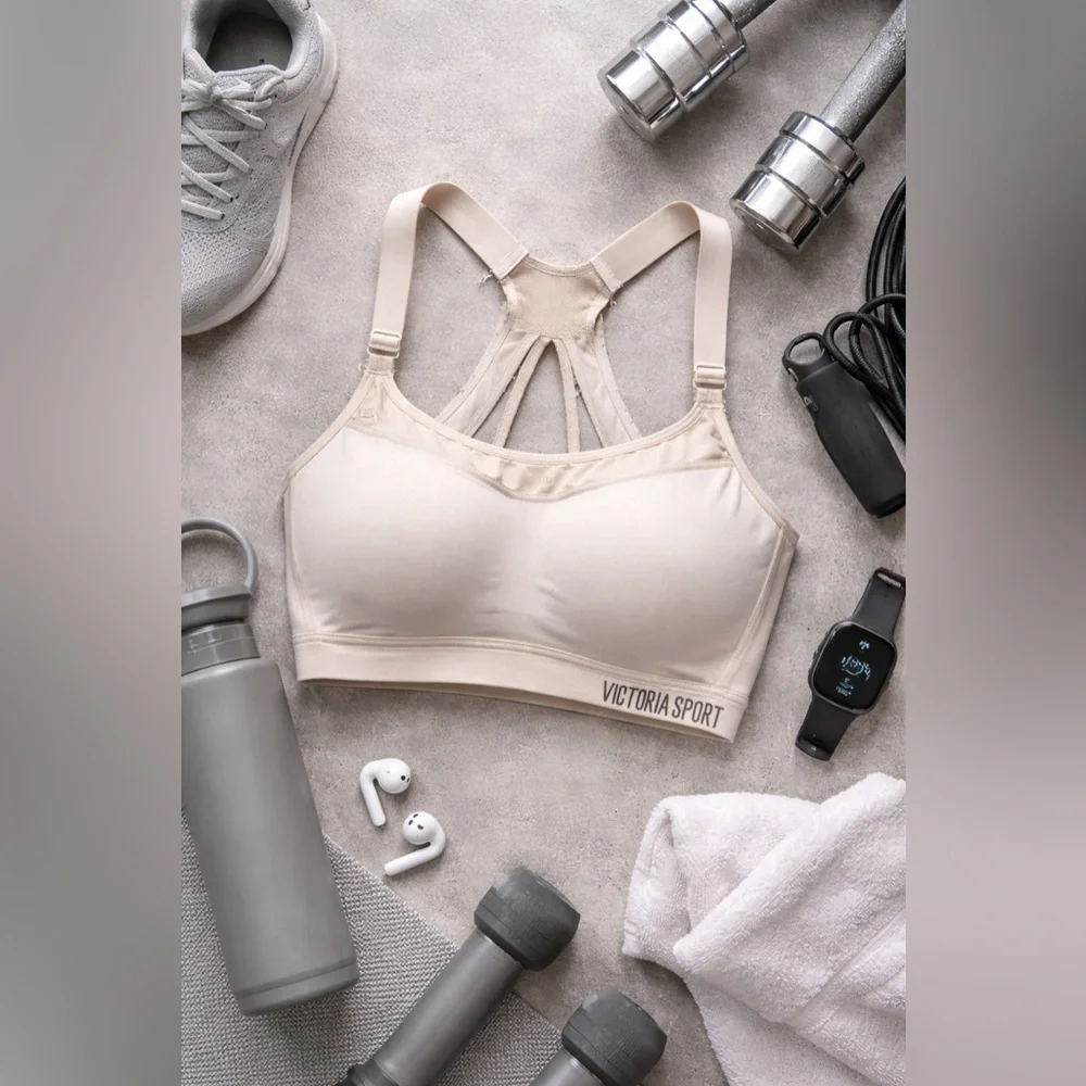 Victoria’s Secret Sport VSX Wireless Lined Sports Bra Size 38D Nude High Impact